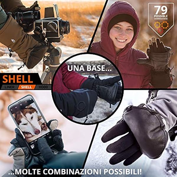 THE HEAT COMPANY Shell muffole - l'innovazione del guanto - guanti invernali da ripiegare - guanti termici extra caldi - altamente idrorepellenti - donna e uomo - nero, senza guanto interno